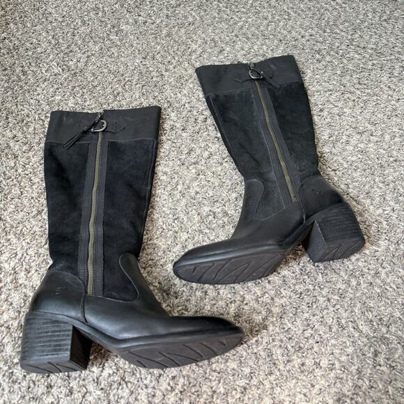 Born Uchee Tall Riding Boots Knee High Block Heel Zip 8.5 M Suede Leather Black - Picture 7 of 7